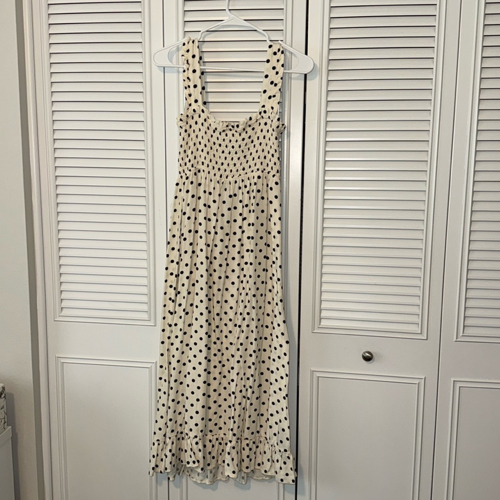 Zara black and white polka dot midi dress